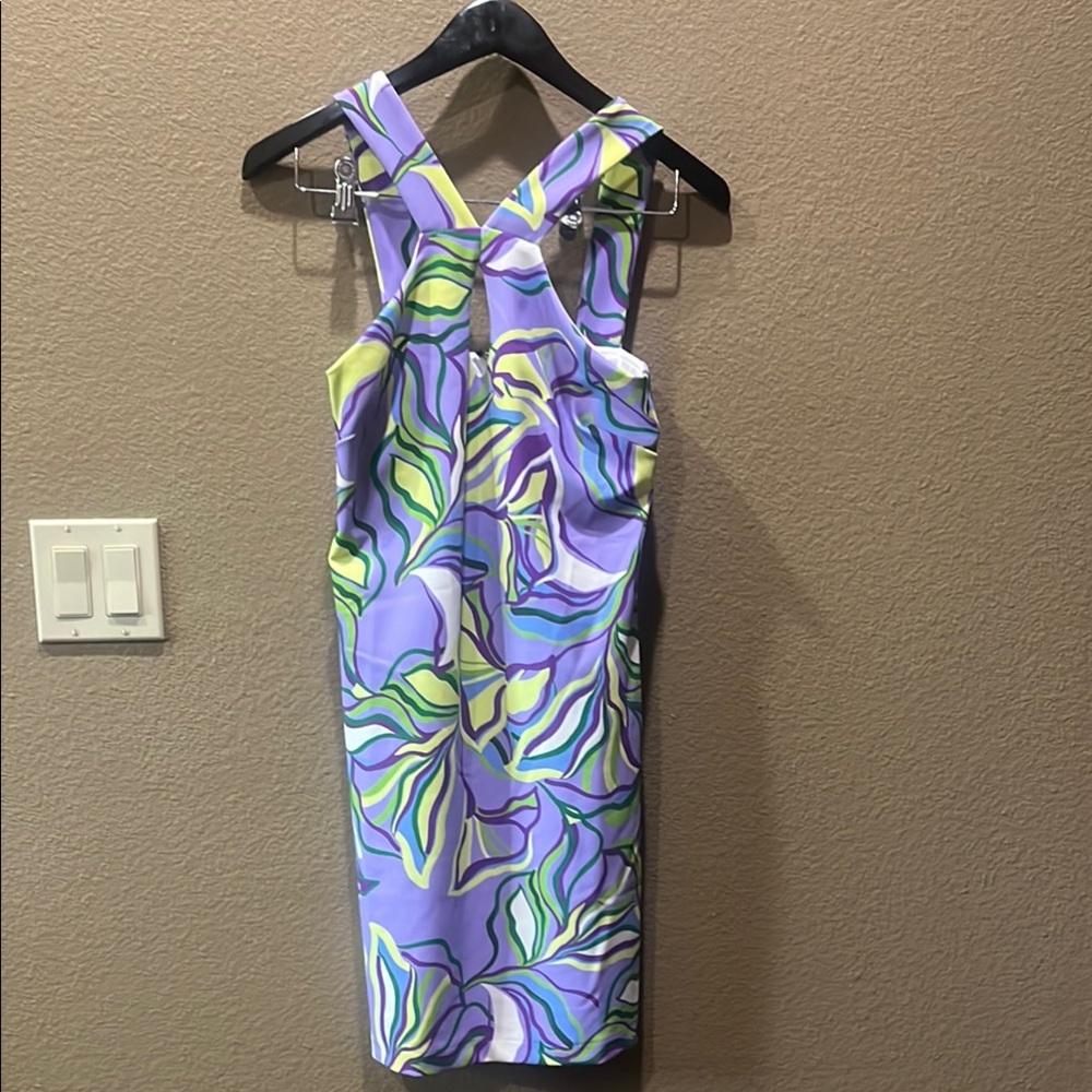 Boston Proper Purple Green Halter Sheath Dress Cocktail